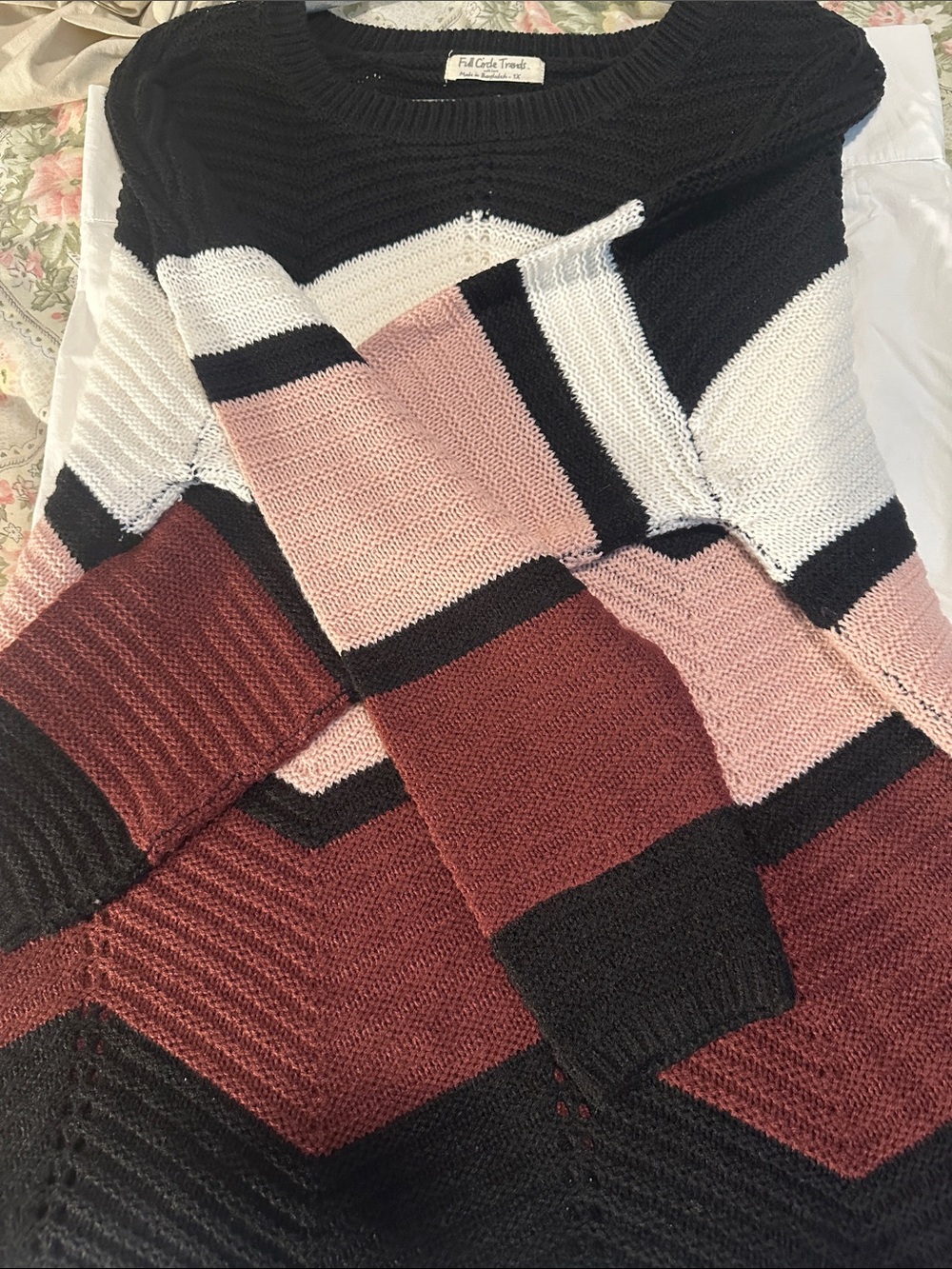Fifteen Twenty Chevron Colorblock Sweater - Black, White, Pink, Burgundy - Picture 6 of 6